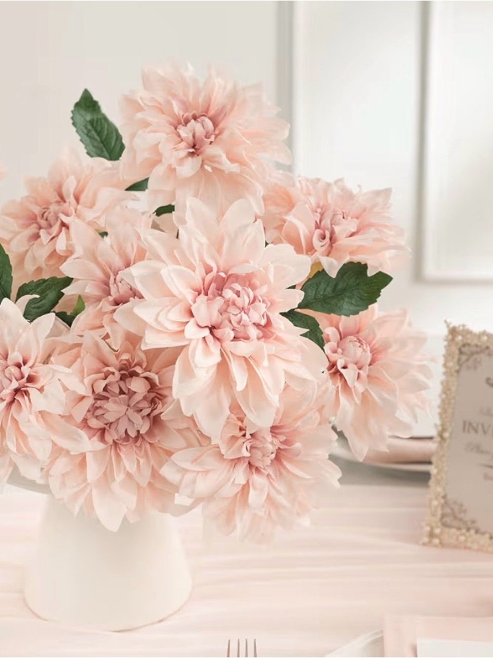 Bouquet of 10 Blush Pink Realistic Dahlia Flowers
